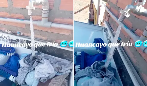 Mujer deja abierto el caño para lavar su ropa, pero el agua se congela ante el intenso frío en Huancayo: “Diosito, cierra el refri”