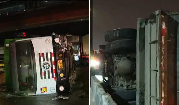 Rímac: camión recolector se vuelca en Vía de Evitamiento y bloquea carriles