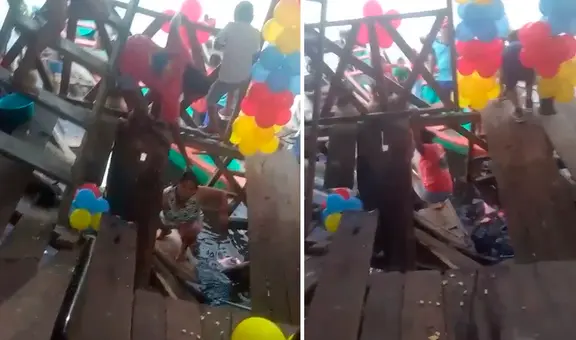 Piso se desploma durante cumpleaños infantil e invitados caen al agua en Iquitos