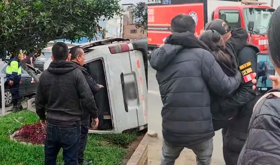 Combi informal se vuelca tras ir en sentido contrario en Independencia: deja 14 heridos y cámaras registran accidente