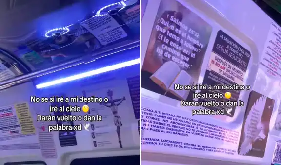 Peruana sube a una combi y se sorprende al encontrar los paneles decorados con versículos bíblicos: “No sé si pagar pasaje o dar diezmo”