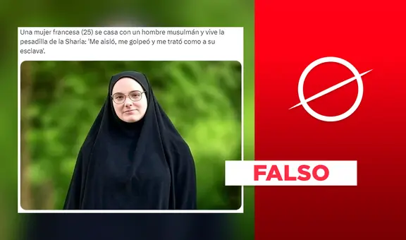 Es falsa esta imagen de una mujer francesa que se casó con un musulmán y es sometida a la ley islámica