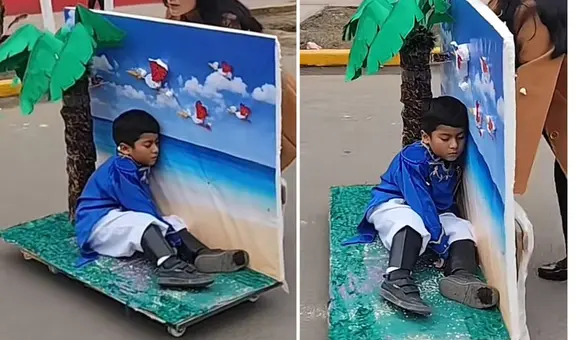 Escolar es viral por dormir como Don José de San Martín en pleno desfile: "Se tomó bien en serio su personaje"