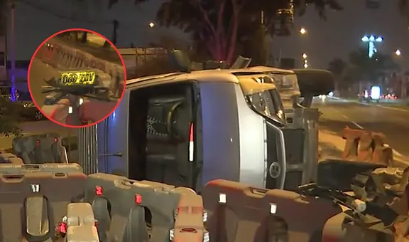 Miniván termina volcada en av. Javier Prado tras chocar contra separadores: chofer se habría quedado dormido