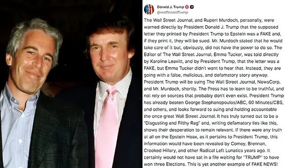 Trump demanda a WSJ por publicar una carta subida de tono que el presidente de EEUU habría escrito a Jeffrey Epstein