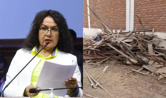 Derrumban parte de la vivienda de la congresista María Acuña que se construyó en plena vía pública en Pimentel