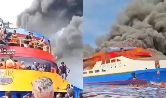 Barco 'KM Barcelona' se hunde tras incendio en Indonesia y deja 5 muertos: pasajeros saltaron desesperados