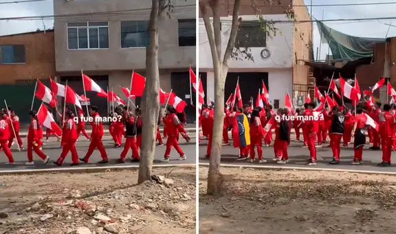 Peruano graba desfile por Fiestas Patrias y nota a escolar llevando bandera de Venezuela