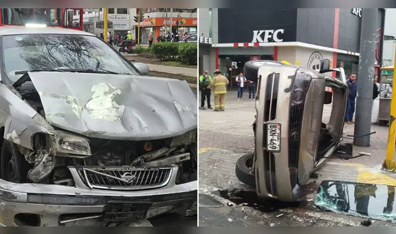 Aparatoso accidente en la av. Arequipa deja 6 heridos: auto terminó volcado tras despiste