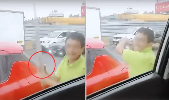 Con palo en mano, presunto chofer de bus destroza ventana de colectivero tras choque en Ventanilla