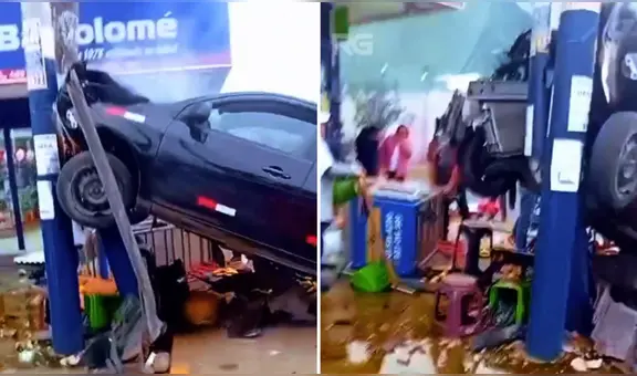 Aparatoso accidente en Los Olivos: auto se despista, choca contra poste y destruye puesto de comida ambulante