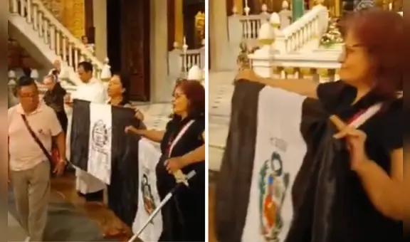 Peruanos alzan bandera de luto en misa convocada por Embajada de Perú en Madrid: "No hay Fiestas Patrias con un gobierno asesino"