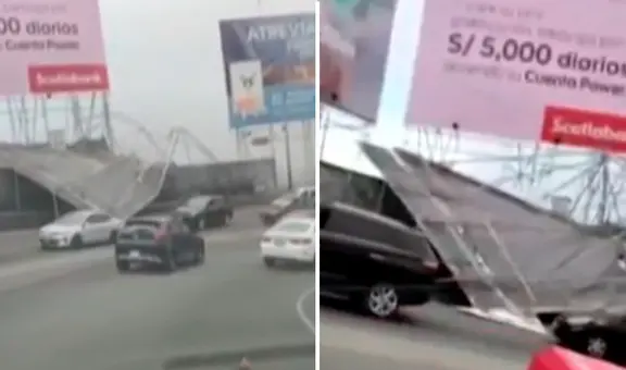 Motociclista resulta herido luego de caída de letrero en plena autopista de Cerro Centinela en Surco tras fuertes vientos en Lima
