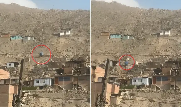 Tanque de agua cae desde lo alto de un cerro en Lima por fuertes vientos: vecina captó el momento y es viral en redes