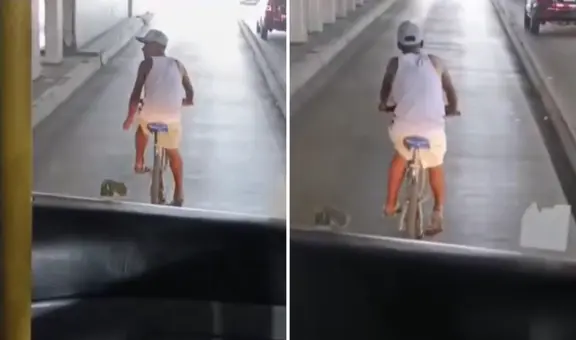 Ciclista es captado invadiendo el carril exclusivo del Metropolitano y genera indignación de los pasajeros: "Conchudo"