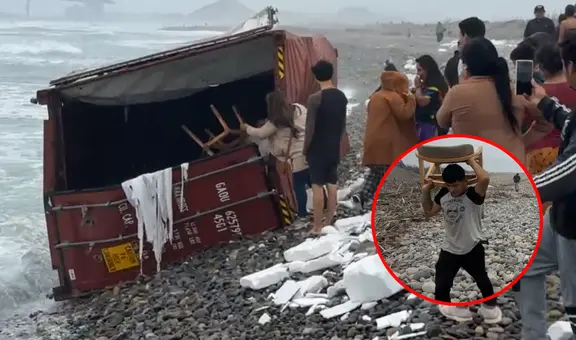 Contenedor que cayó en muelle del Callao terminó en playa de Chancay: vecinos encontraron sillas y mesas