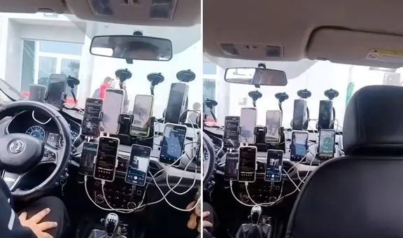Taxista en aeropuerto Jorge Chávez sorprende al tener 11 celulares en su auto y en redes reaccionan: “Parece torre de control”
