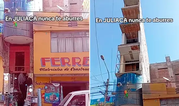 Familia en Juliaca construye un angosto edificio de 7 pisos y en redes reaccionan: “Cuando heredas 1 metro cuadrado”