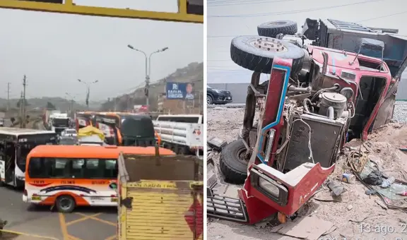 Camión se vuelca tras chocar con bus en Ancón: accidente deja un herido y caos vehicular en la Panamericana Norte