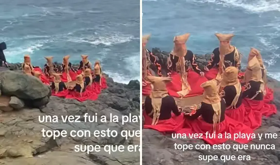 Joven queda desconcertado al encontrar grupo con trajes extraños en la playa: “Había más gente”