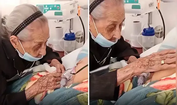 Madre de 102 años conmueve a las redes sociales al despedirse en el hospital de su hijo de 82