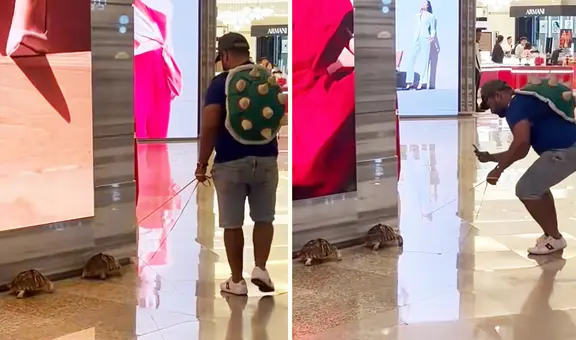 Joven pasea a sus tortugas en centro comercial y causa sensación en redes: "No se te vayan a escapar"