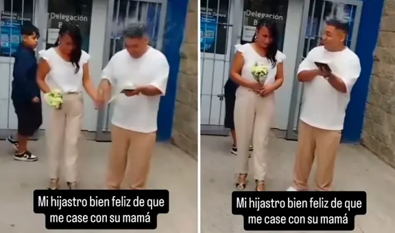 Pareja se casa por civil y joven lanza arroz directo a la cara de su padrastro: "Se nota su felicidad"