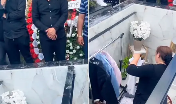 Mujer cuelga ropa de su familiar fallecido en curiosa tumba con vidros de cristal: “¿Es sepelio o mudanza?”