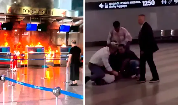 Terror en aeropuerto de Milán: hombre incendia mostrador de check-in y destruye monitores con un martillo