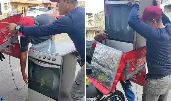 Delivery sorprende al trasladar una refrigeradora en su motocicleta y usuarios bromean: “MudanzasYa”