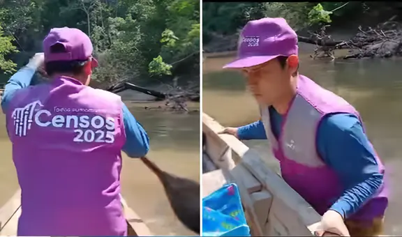 Censista llega en bote para cumplir con su trabajo y redes lo bautizan como el “Aquaman del INEI”