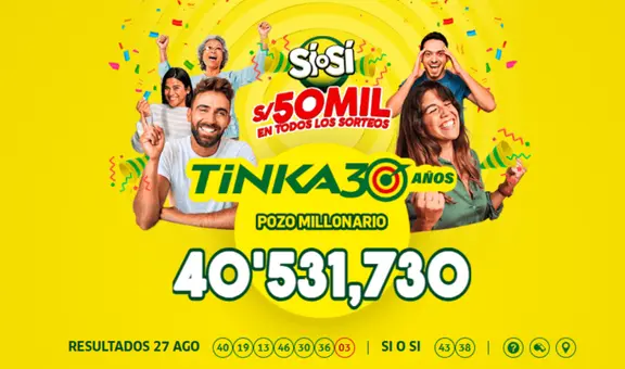 Resultados de La Tinka del domingo 31 de agosto: revisa AQUÍ los ganadores del sorteo de ayer