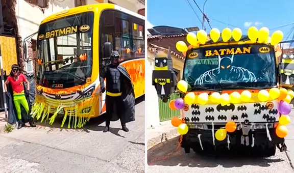 Empresa de transporte en Cusco celebra aniversario con cobrador y chofer disfrazados de ‘Batman y Robin’