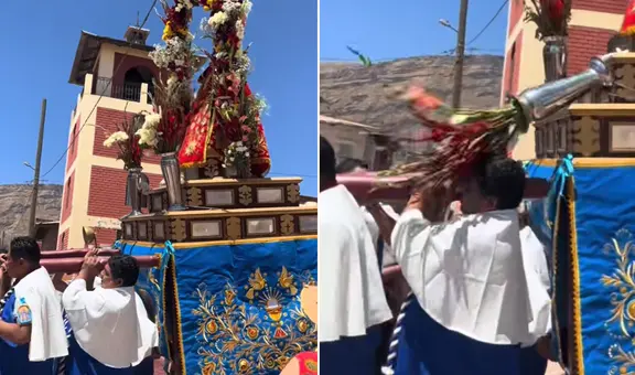 Florero con agua cae sobre devoto en plena procesión y redes reaccionan: "Es la bendición"