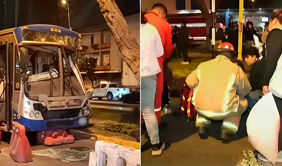 Bus del Corredor Azul impacta contra un árbol y deja seis heridos en plena avenida Arequipa, en Lince