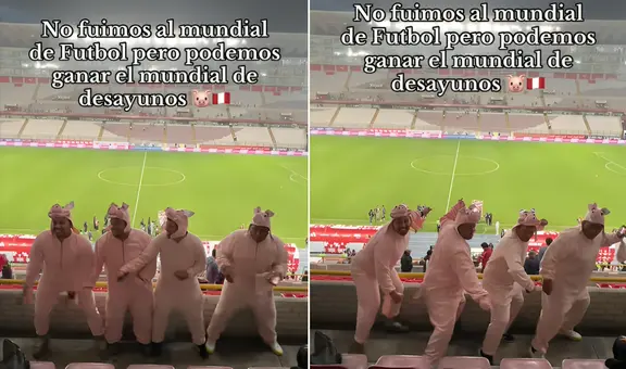 Hinchas se visten de chanchitos en el Estadio Nacional para apoyar al pan con chicharrón en el 'Mundial de desayunos'