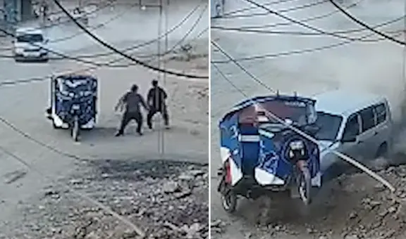 Jicamarca: hombres se salvan de morir tras choque de auto fuera de control contra mototaxi estacionada