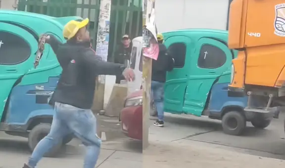 Hombre ataca con vara a camión municipal de Villa El Salvador y chofer responde embistiendo su mototaxi