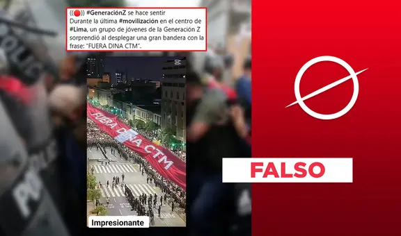 Bandera del Perú con la frase "FUERA DINA" no fue desplegada en las protestas de la Generación Z