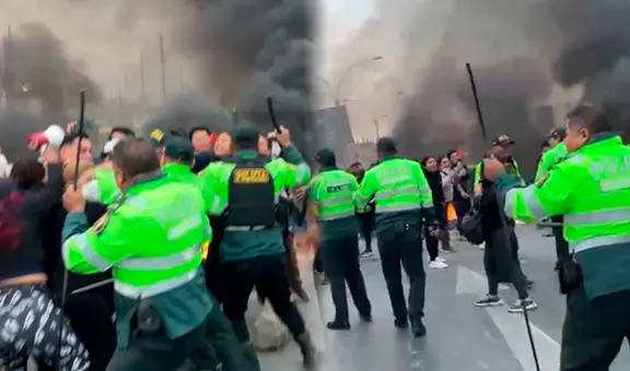 Policías y transportistas se enfrentan ante bloqueo de Av. Túpac Amaru en Carabayllo durante el paro del 6 de octubre