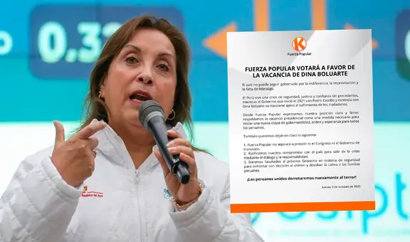 Fuerza Popular votará a favor del pedido de vacancia contra Dina Boluarte