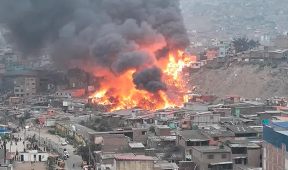 Gigantesco incendio consume más de 20 viviendas en Pamplona Alta, SJM: 15 unidades de bomberos en la emergencia