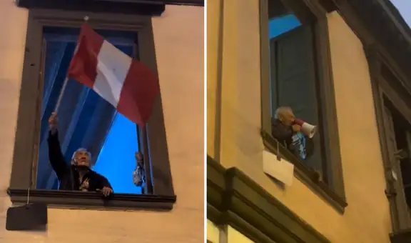 Adulto mayor conmueve al salir a su balcón con bandera del Perú para apoyar la marcha: "La voz de Dios es del pueblo"