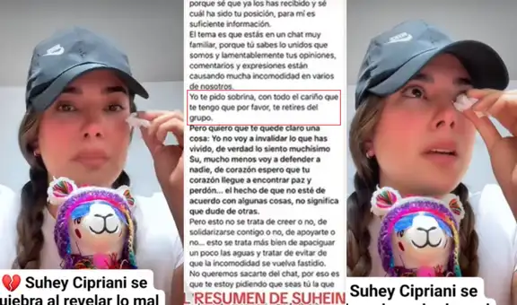 Suheyn Cipriani llora al mostrar chat donde su tía le exige dejar el grupo familiar de WhatsApp por exponer su vida privada: “Me quedé sola”
