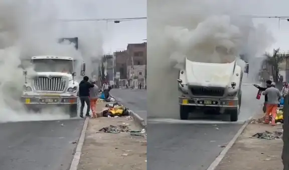 Tráiler se incendia en plena avenida Universitaria en San Martín de Porres y provoca fuerte congestión vehicular
