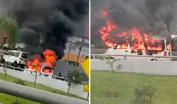 Conductor incendia su miniván en avenida Javier Prado para evitar ser fiscalizado por ATU en San Borja