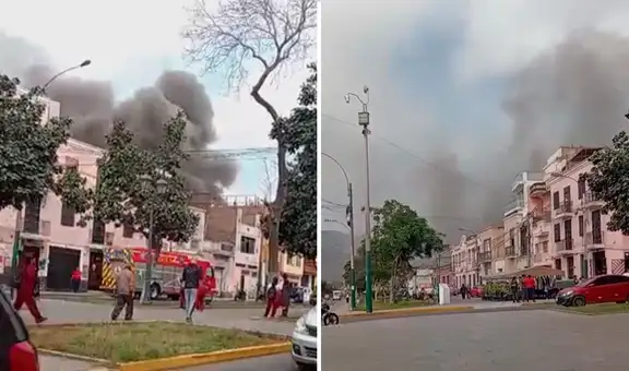 Fuerte incendio consume casona y moviliza al menos 9 unidades de bomberos en el Rímac