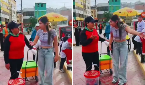 Vendedora ambulante recrimina a tiktoker Jilary por no ayudarla a vender sus gelatinas, pero ella le responde: "No es la manera"
