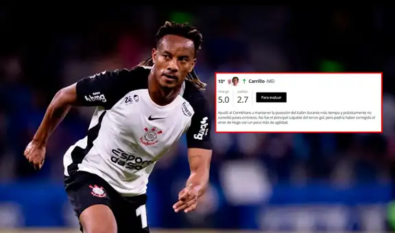 Prensa brasileña cuestiona rendimiento de André Carrillo tras derrota de Corinthians: “Un poco más de agilidad"