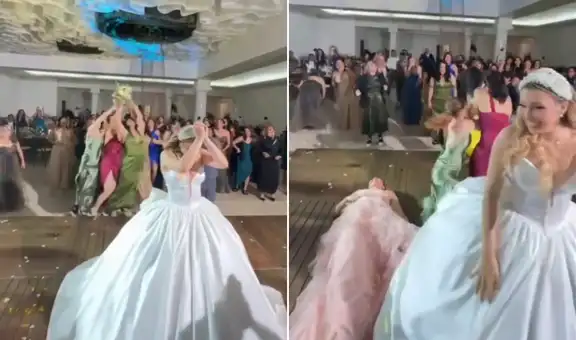 Novia termina en el suelo tras pelea entre sus invitadas por el ramo de flores en plena boda en México